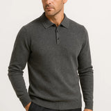 Men's Polo Sweater Merino Wool Long Sleeve Classic Knit