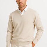 Men's Sweater Wool-Polyester Blend V-Neck Lightweight