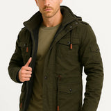 Men's Winter Jacket Army Green Fleece Thermal Hooded Jacket Casual Outdoor Jacket