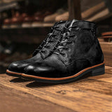 Men's Leather Ankle Boots Lace-Up Comfort Durable Black