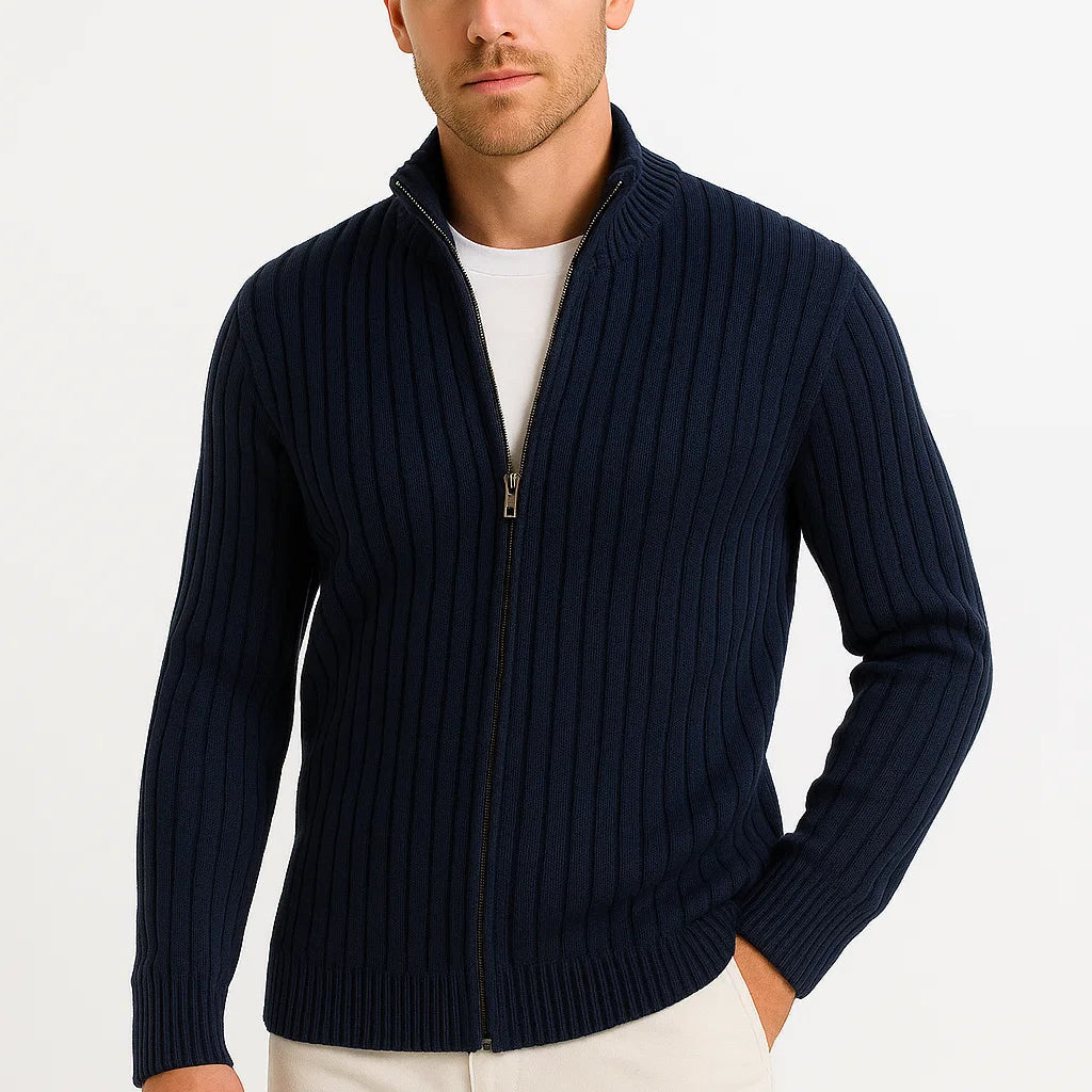 Men's Cardigan Grey Ribbed Knit Lightweight Casual and Formal Design for Men
