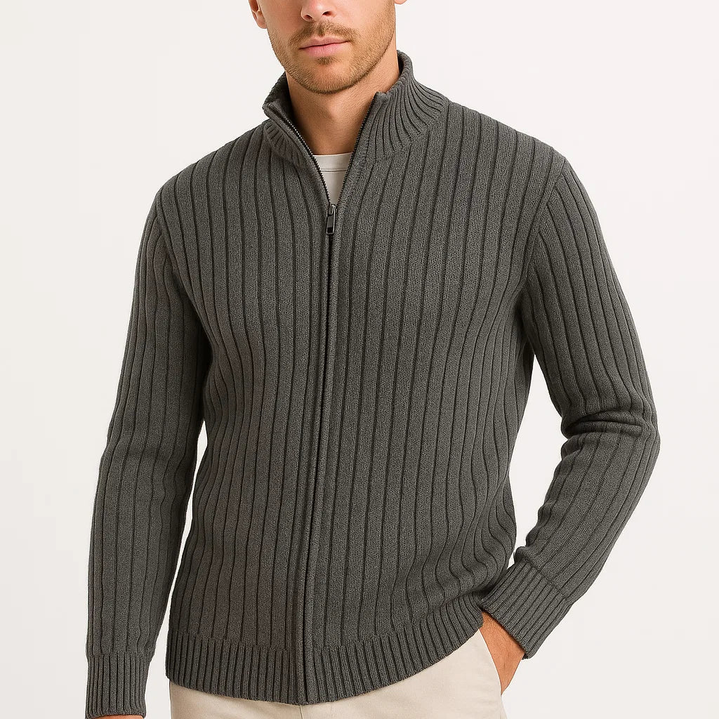 Men's Cardigan Grey Ribbed Knit Lightweight Casual and Formal Design for Men