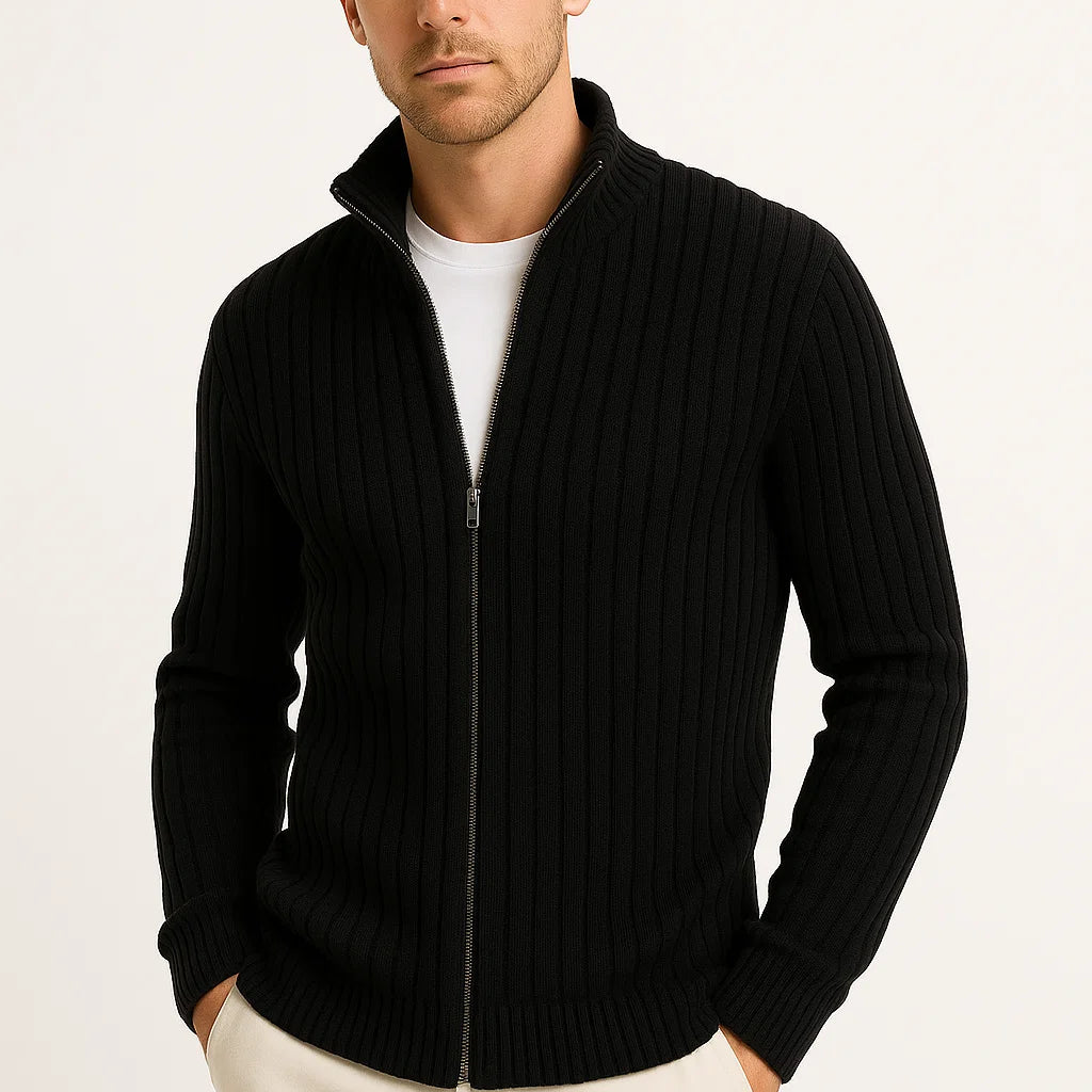 Men's Cardigan Grey Ribbed Knit Lightweight Casual and Formal Design for Men