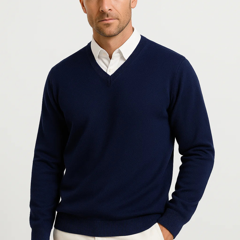 Men's Cashmere Pullover V-Neck Slim Fit Elegant Casual Wear