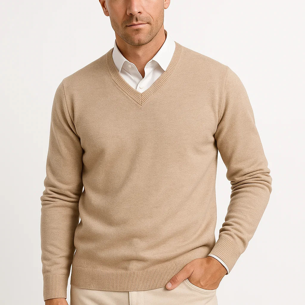 Men's Cashmere Pullover V-Neck Slim Fit Elegant Casual Wear