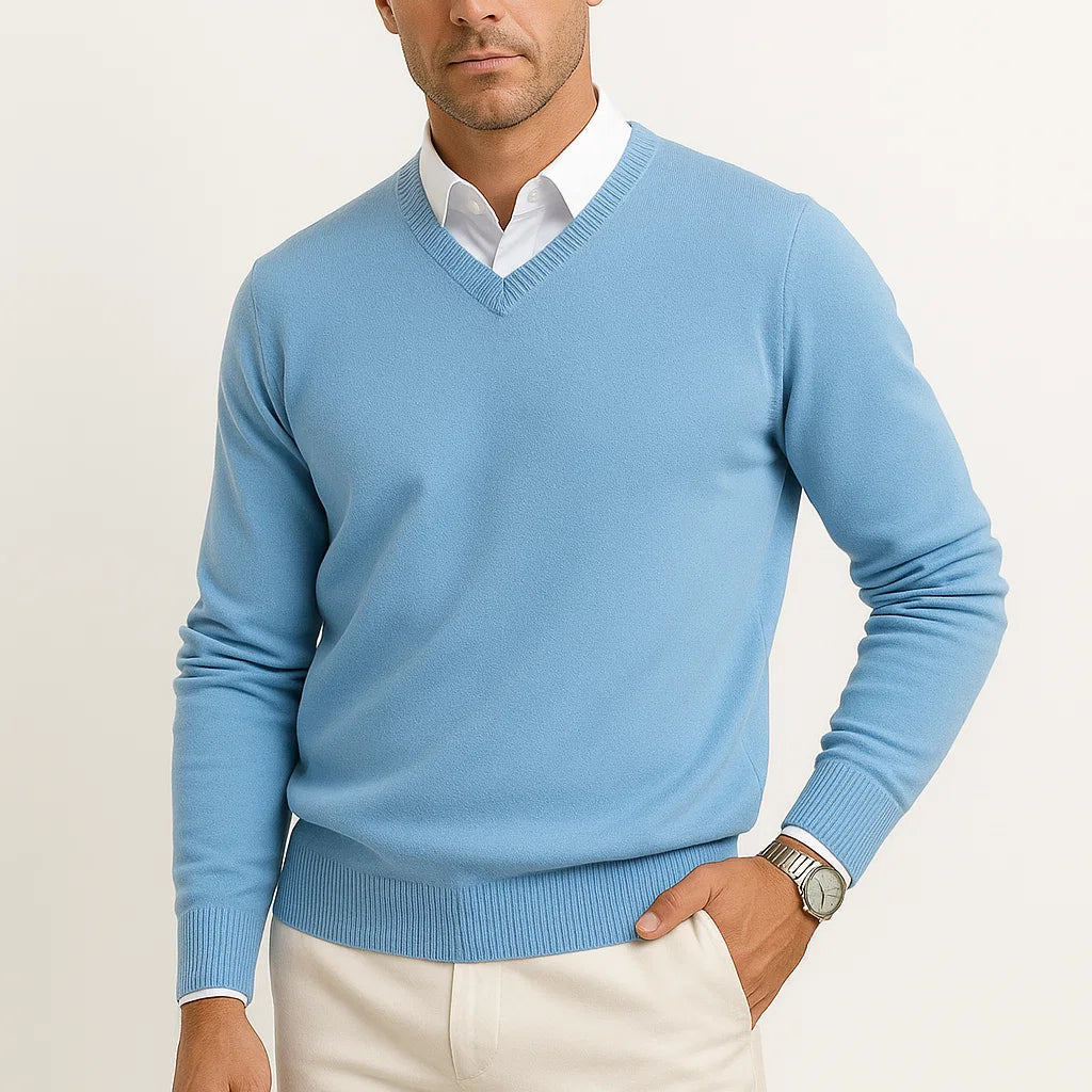 Men's Cashmere Pullover V-Neck Slim Fit Elegant Casual Wear