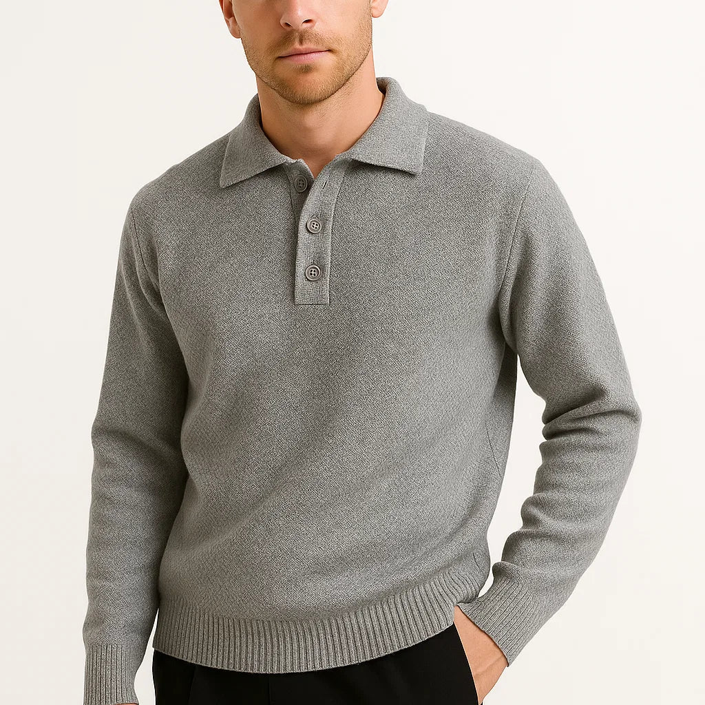 Men's Polo Sweater Cotton Blend Classic Knit Pullover with Structured Collar