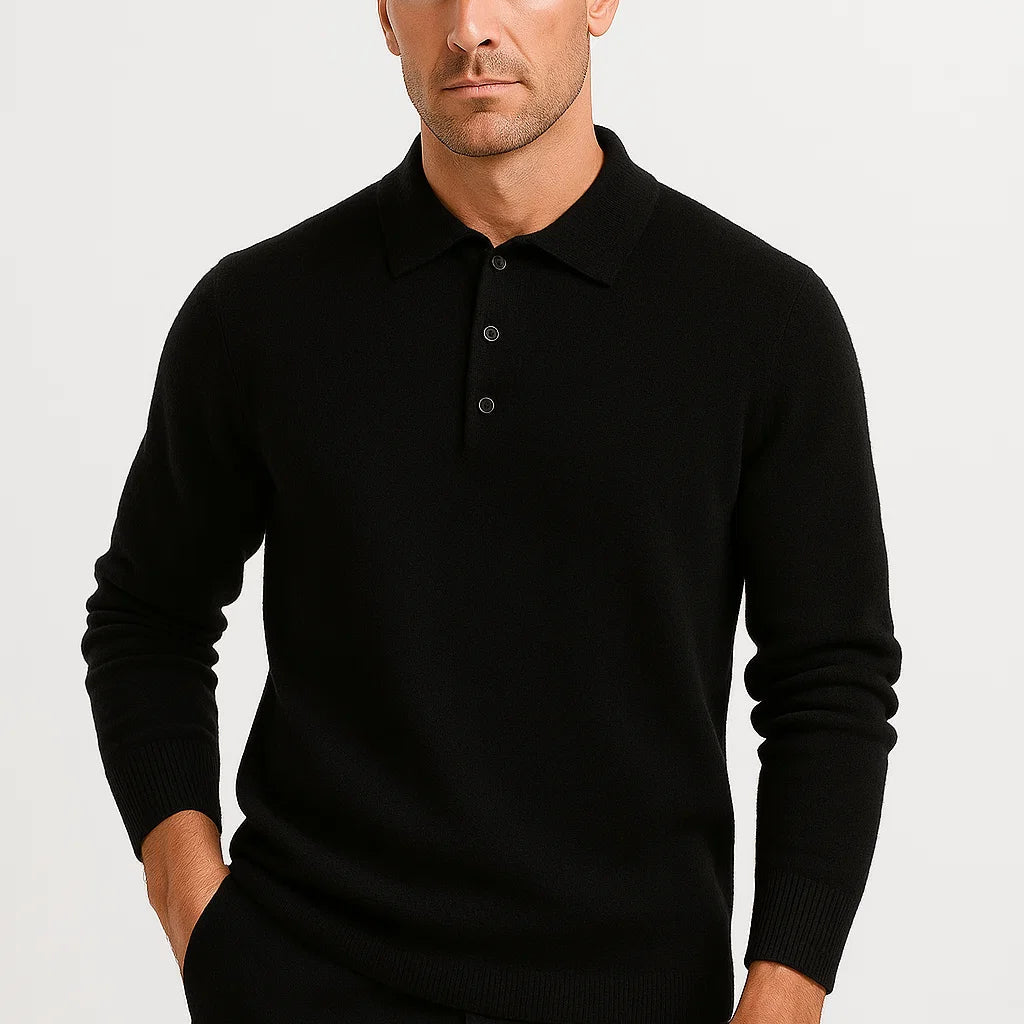 Men's Polo Sweater Merino Wool Long Sleeve Classic Knit