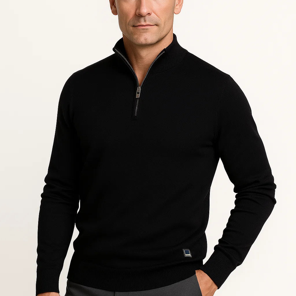Men's Quarter Zip Sweater Cotton Blend Classic Fit Minimalist Design