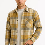 Men's Casual Shirt Cotton-Polyester Blend Long Sleeve Checkered Khaki