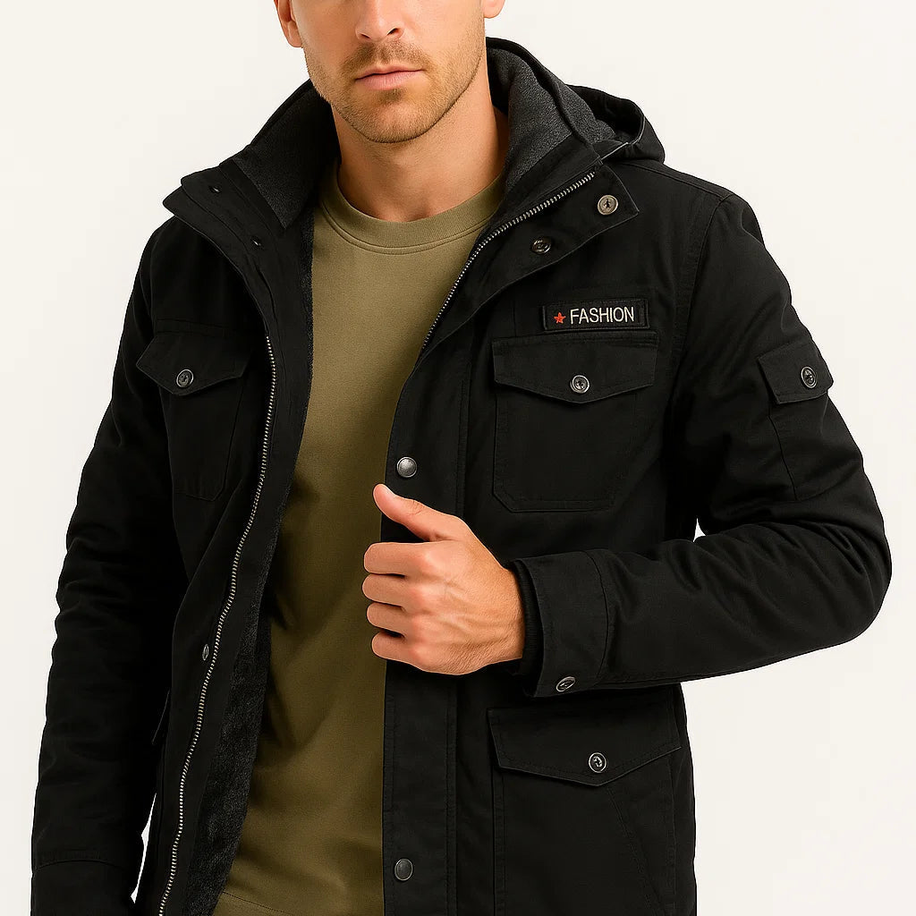 Men's Winter Jacket Army Green Fleece Thermal Hooded Jacket Casual Outdoor Jacket