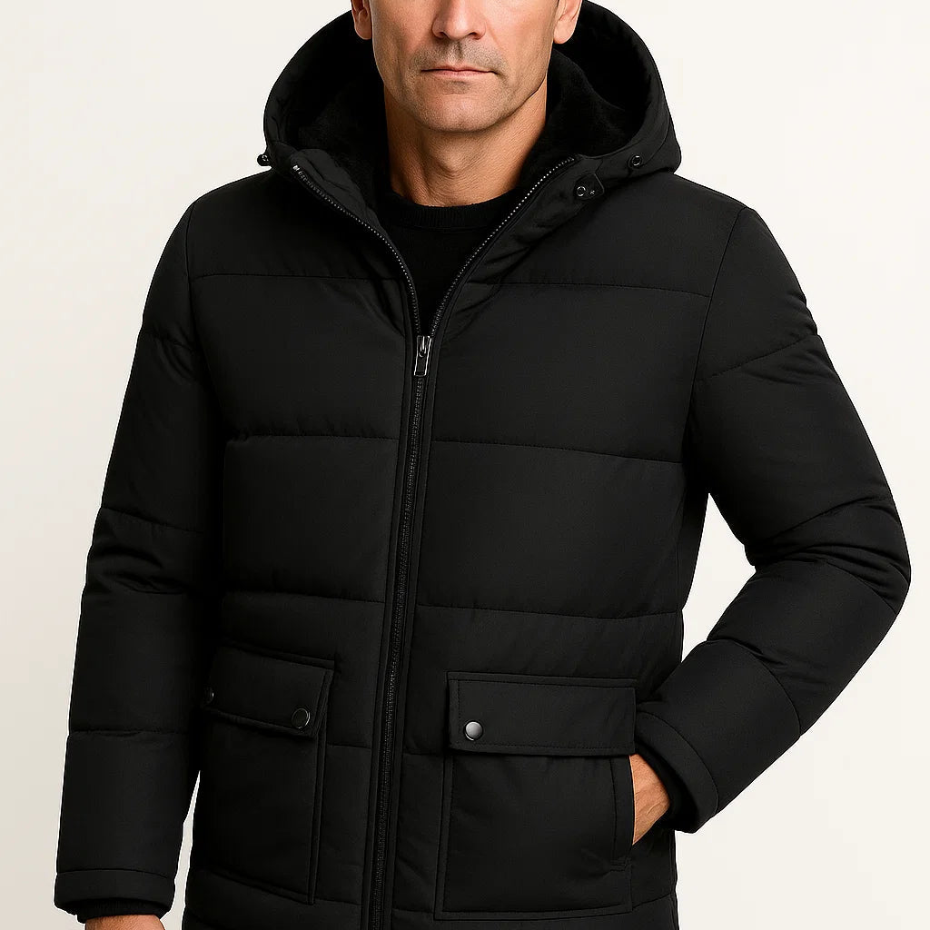 Men's Winter Jacket Black Lambswool Oversized Hooded Thick Padded Jacket