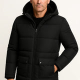 Men's Winter Jacket Black Lambswool Oversized Hooded Thick Padded Jacket