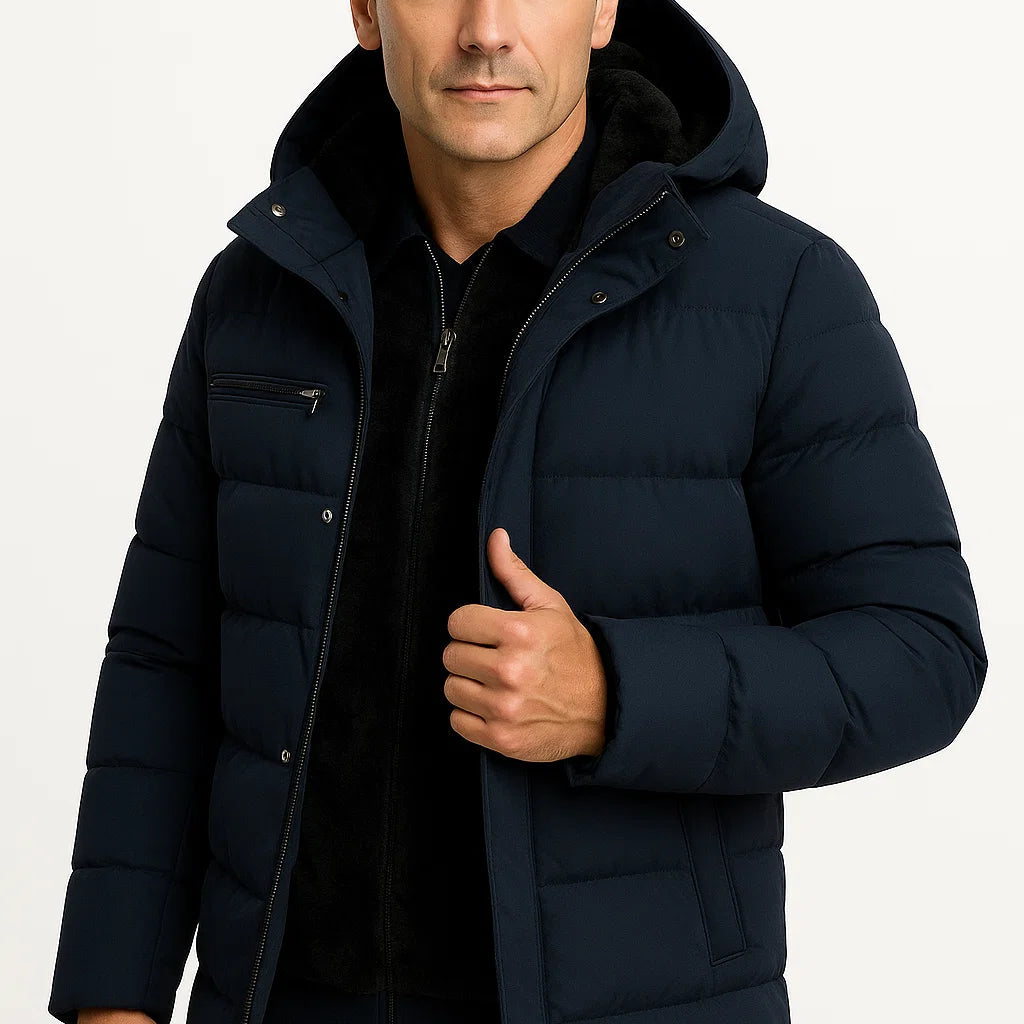 Men's Winter Jacket Black Lambswool Oversized Hooded Thick Padded Jacket
