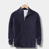 Edward Jacquard Mock Neck Half-Zip Sweater for Men – Timeless Old Money Style Navy