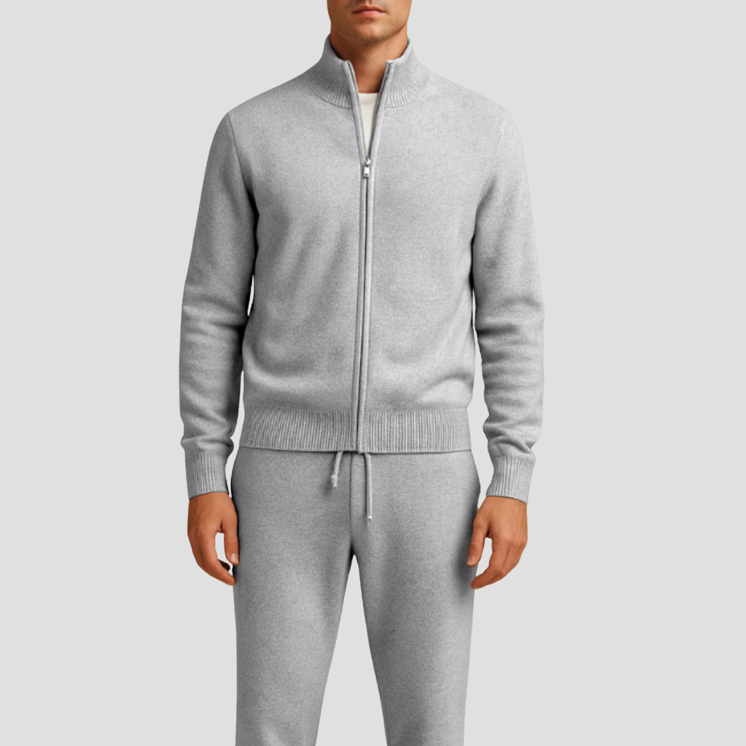 Men's Casual Set Merino Wool Zipper Jacket and Pants