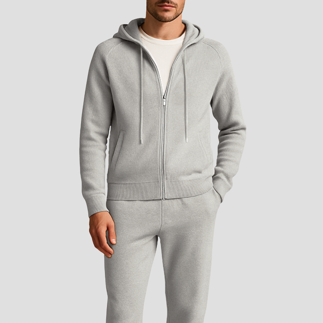 Men's Loungewear Set Wool Zipped Hoodie Jogger Pants