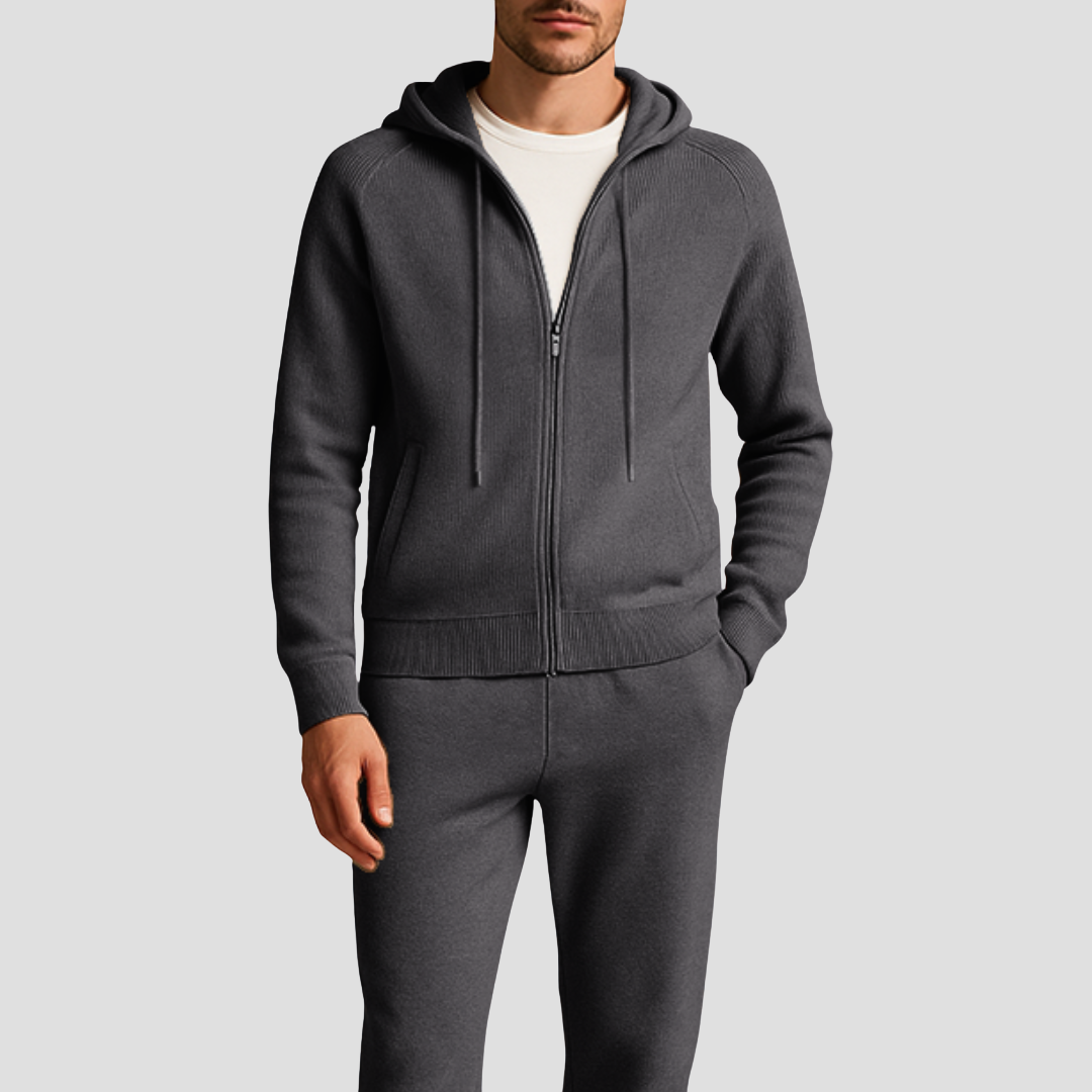 Men's Loungewear Set Wool Zipped Hoodie Jogger Pants