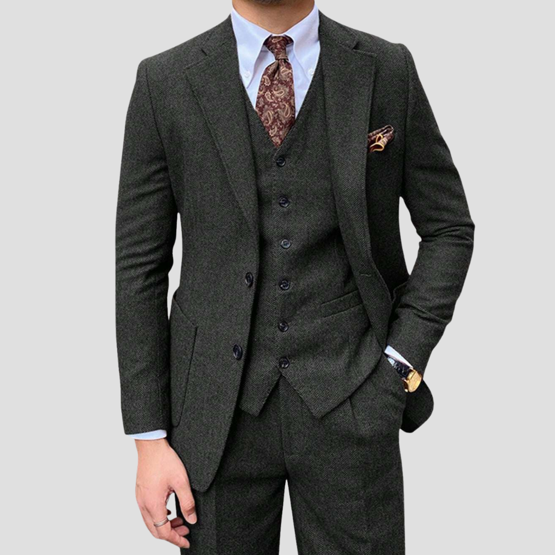 Men's Slim Suit Blended Fabric Three-Piece with Coordinated Vest