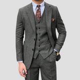 Men's Slim Suit Blended Fabric Three-Piece with Coordinated Vest