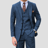 Men's Slim Suit Blended Fabric Three-Piece with Coordinated Vest