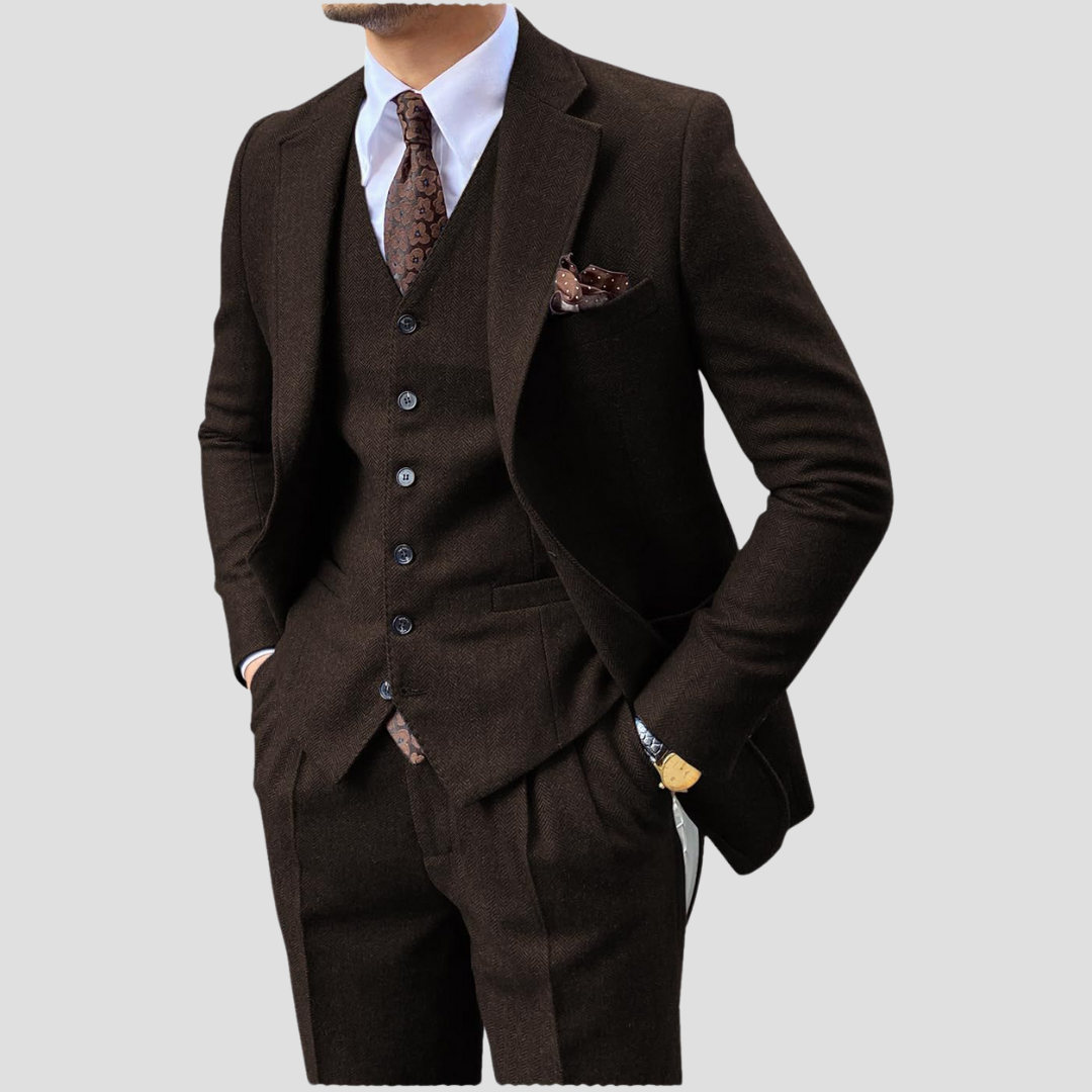 Men's Slim Suit Blended Fabric Three-Piece with Coordinated Vest