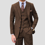 Men's Slim Suit Blended Fabric Three-Piece with Coordinated Vest