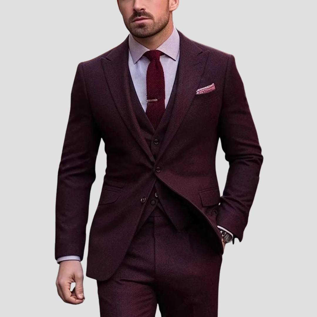 Men's Three-Piece Suit Tailored Slim Fit Blend for Weddings and Groomsmen