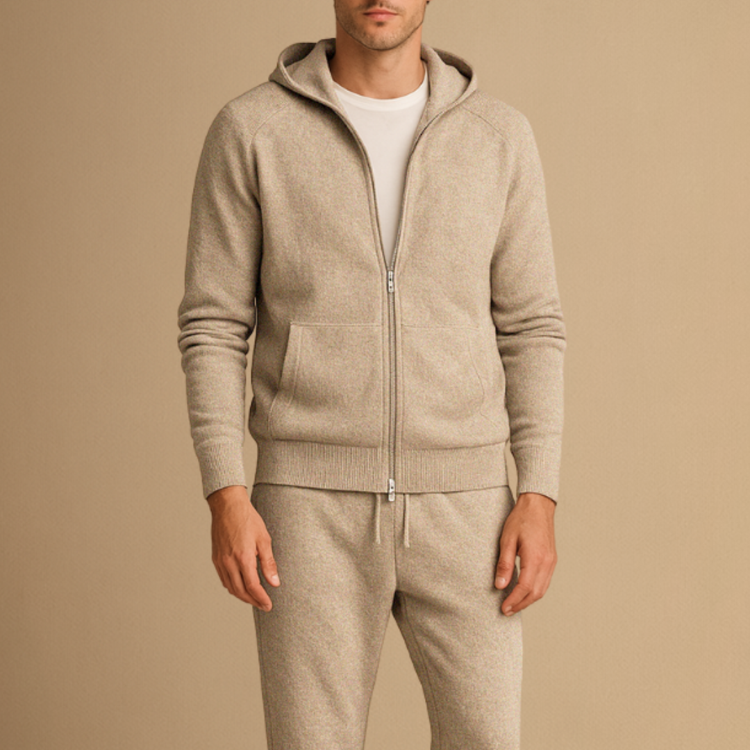 Men's Tracksuit Set Knit Zip-Up Hoodie and Jogger Pants