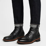 Men's Leather Ankle Boots Lace-Up Comfort Durable Black