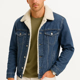 Men's Fleece Jacket Denim Thickened Winter Loose Fit