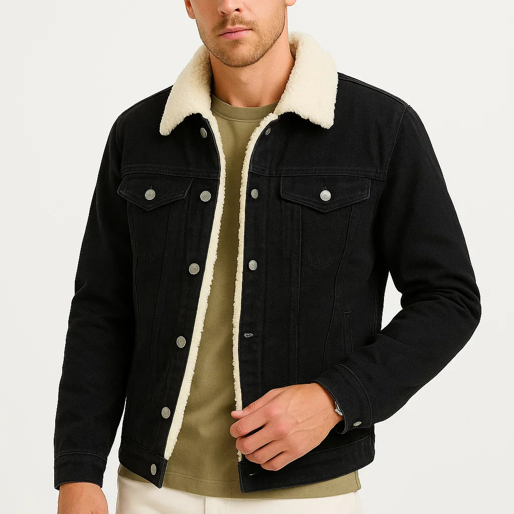 Men's Fleece Jacket Denim Thickened Winter Loose Fit