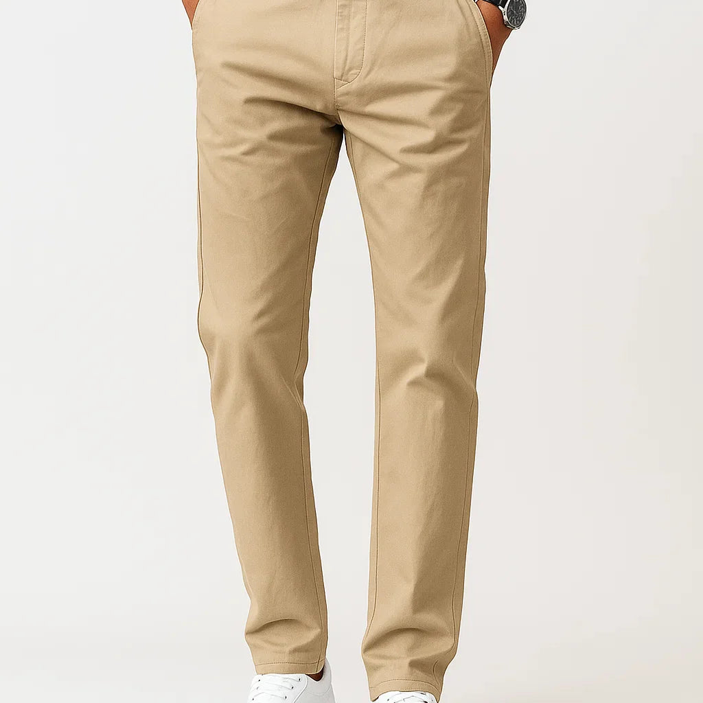 Men's Chino Pants Khaki Cotton Stretch Straight Fit
