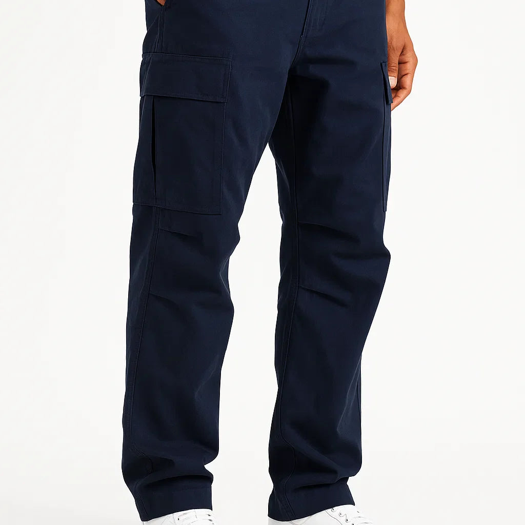 Men's Overalls Cotton Loose Fit Tactical Pants with Elastic Waist