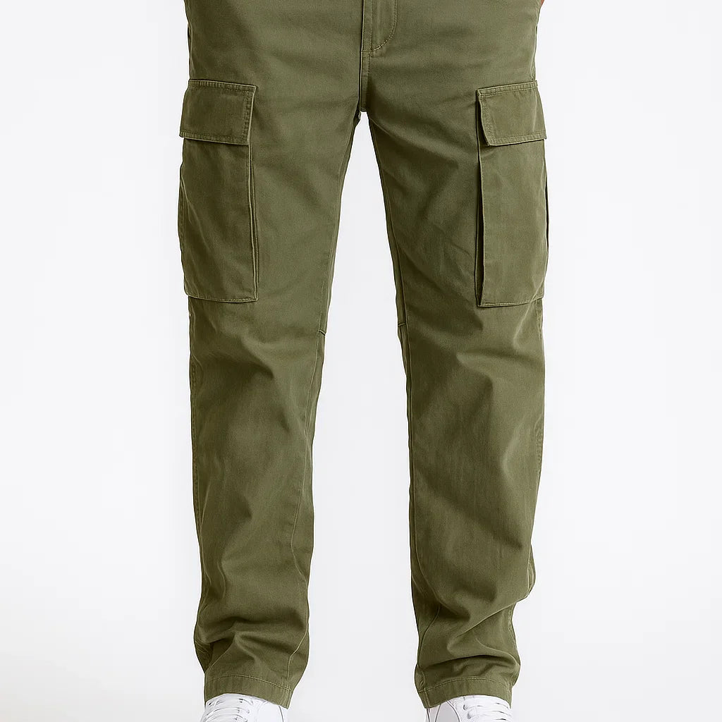Men's Overalls Cotton Loose Fit Tactical Pants with Elastic Waist