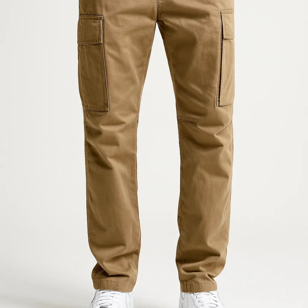 Men's Overalls Cotton Loose Fit Tactical Pants with Elastic Waist