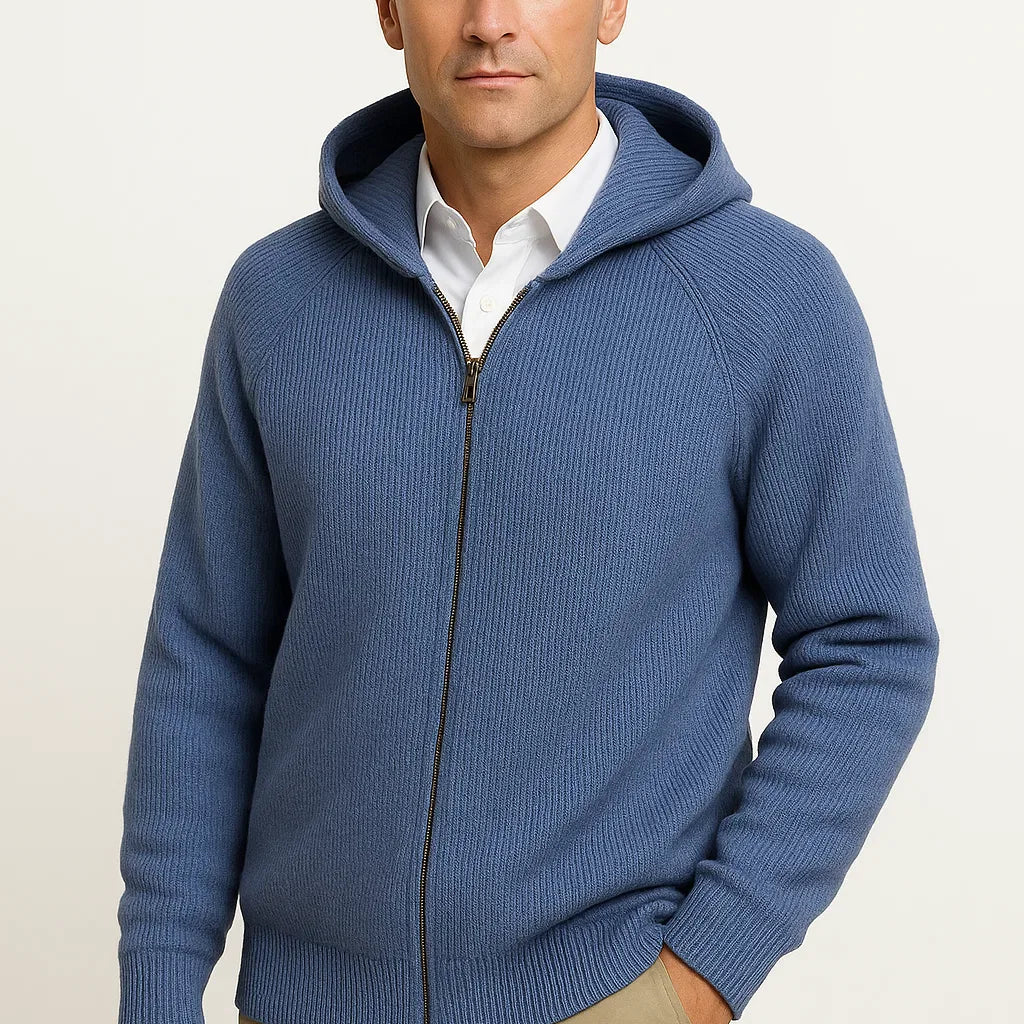 Men's Cardigan Merino Wool Hooded Thick Knit Jacket